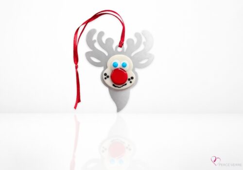 Ornement renne au nez rouge en verre fusionné fait au Québec – Percé-Verre