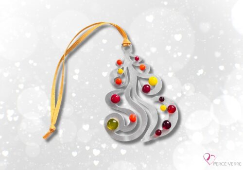 Ornement sapin en verre fusionné fait au Québec – Collection des Fêtes Percé-Verre