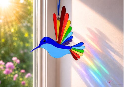 Colibri Aigue-Marine verre fusionné fait à la main au Québec – Attrape-soleil Percé-Verre