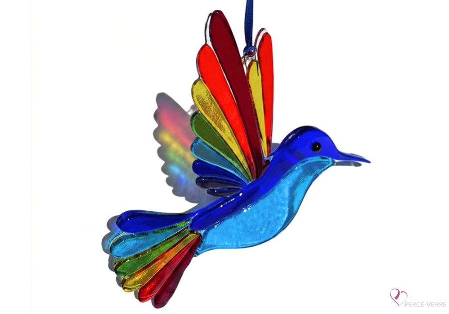 Colibri Aigue-Marine verre fusionné fait à la main au Québec – Attrape-soleil Percé-Verre