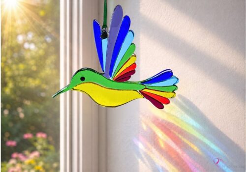 Colibri Émeraude verre fusionné fait à la main au Québec – Attrape-soleil Percé-Verre