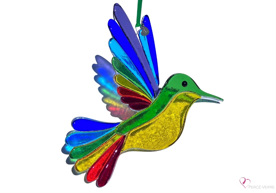 Colibri Émeraude verre fusionné fait à la main au Québec – Attrape-soleil Percé-Verre