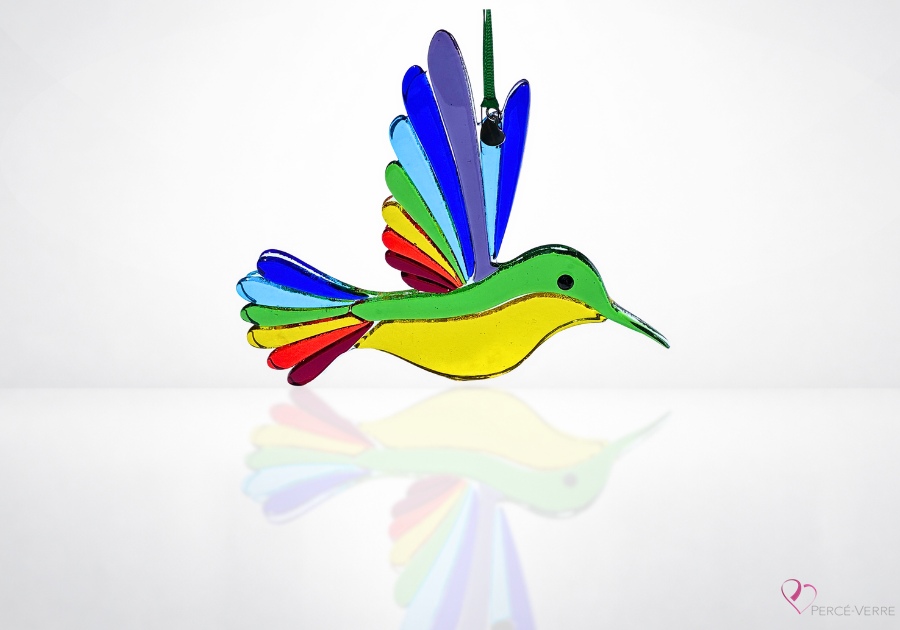 Colibri Émeraude verre fusionné fait à la main au Québec – Attrape-soleil Percé-Verre