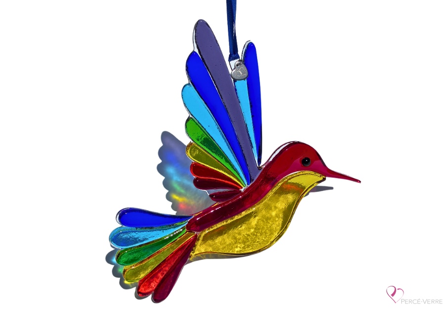Colibri Opaline en verre fusionné fait à la main au Québec – Attrape-soleil coloré Percé-Verre