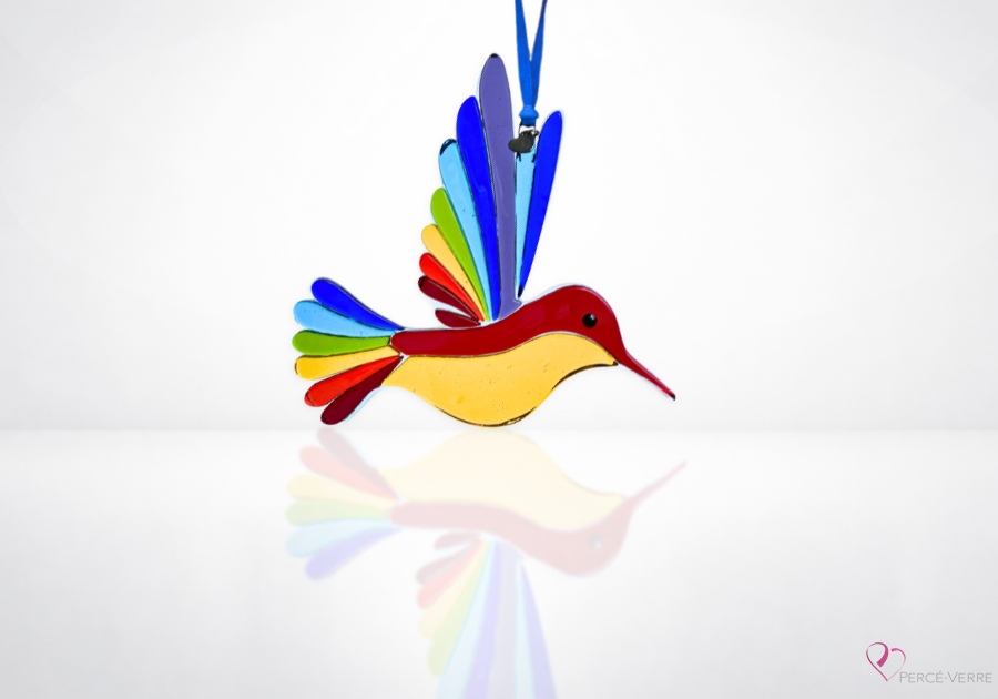 Colibri Opaline en verre fusionné fait à la main au Québec – Attrape-soleil coloré Percé-Verre