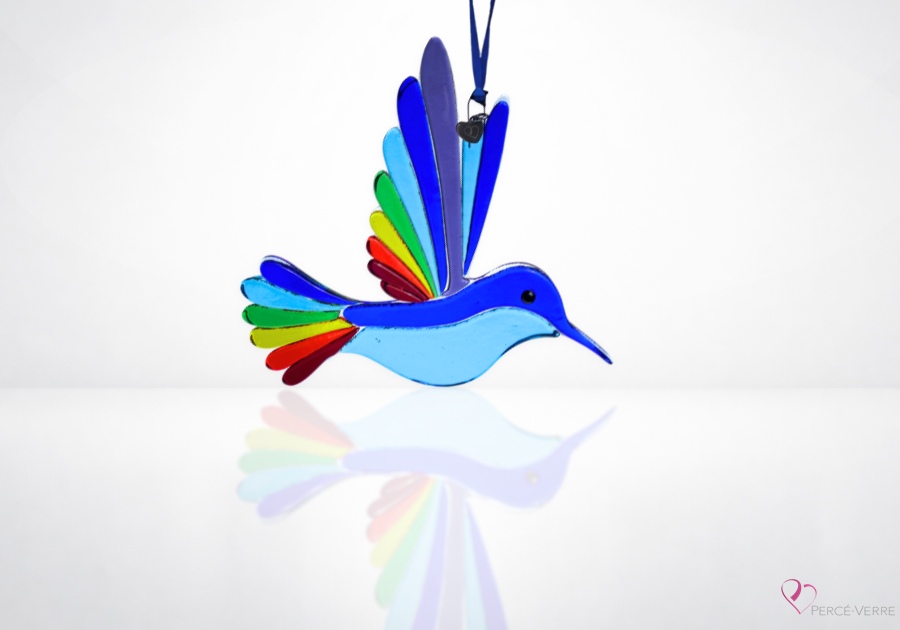 Colibri Saphir verre fusionné fait à la main au Québec – Attrape-soleil Percé-Verre
