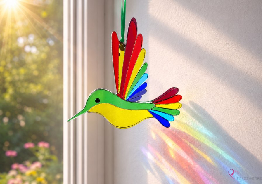 Colibri Topaze verre fusionné fait à la main au Québec – Attrape-soleil Percé-Verre
