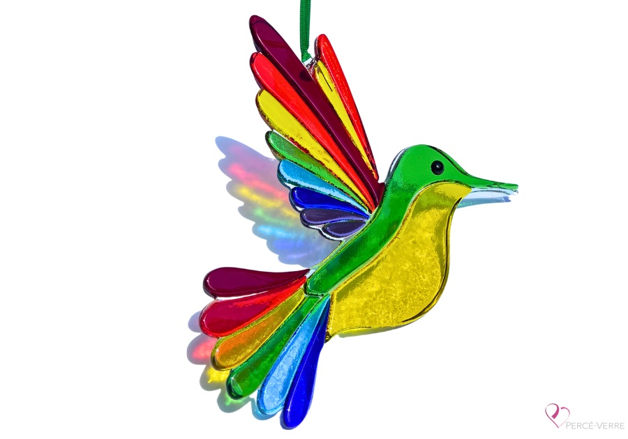 Colibri Topaze verre fusionné fait à la main au Québec – Attrape-soleil Percé-Verre