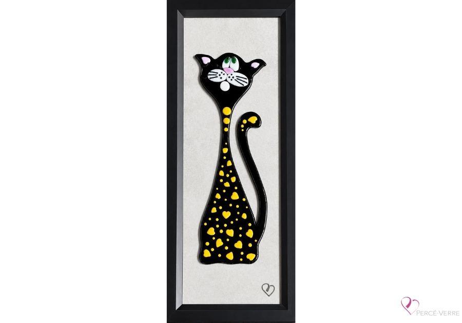 Art mural de chat Citron en verre fusionné réalisé à la main au Québec.