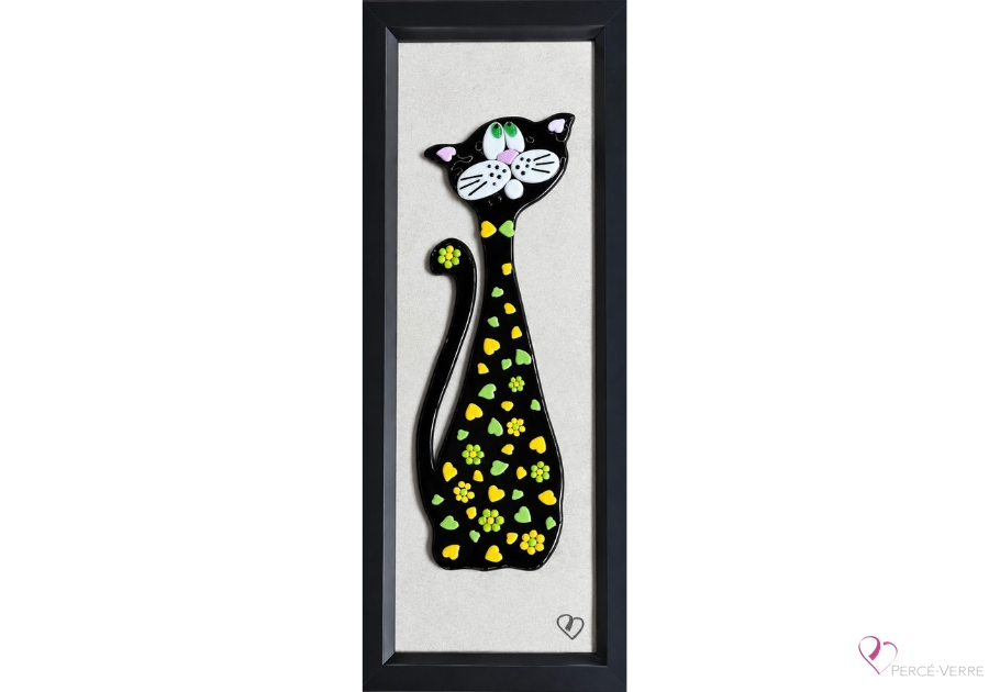 Art mural de chat Limonade en verre fusionné réalisé à la main par Stéphanie Béland.