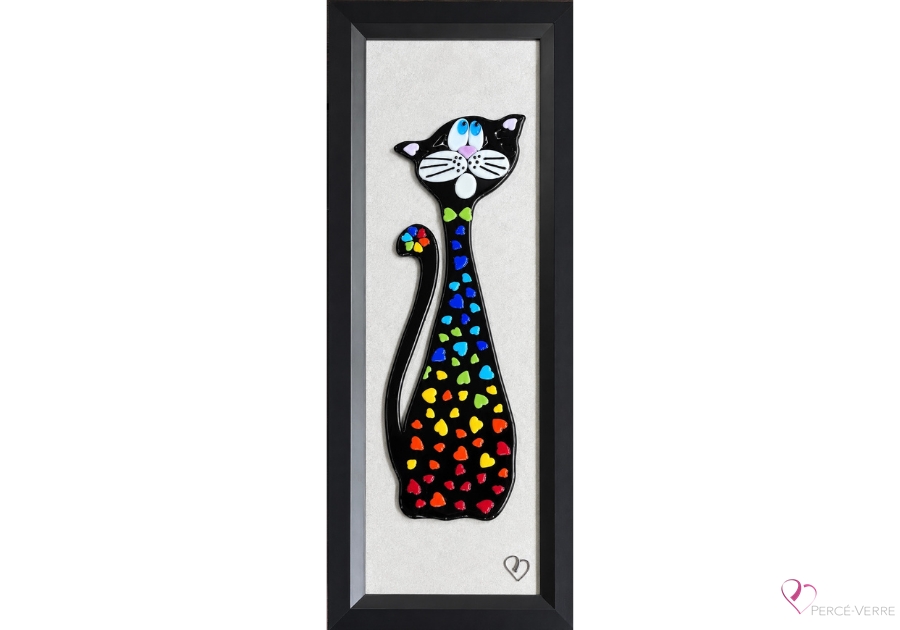 Art mural de chat Yoshi en verre fusionné réalisé à la main par Stéphanie Béland.